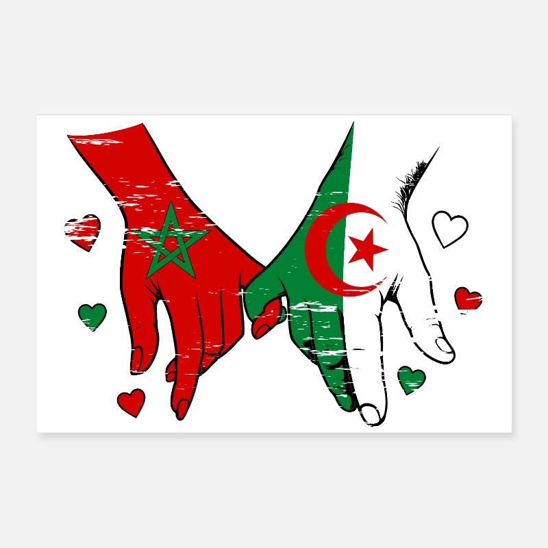 Drapeaux du Maroc Algérie tenus par la main utilisés Poster 60 x 40 cm