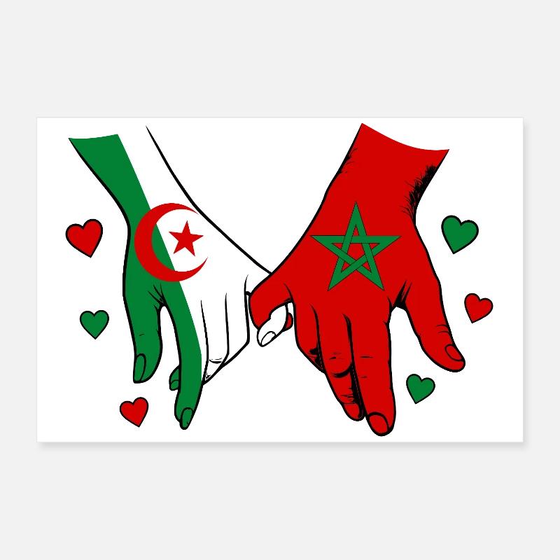 Algérie-Maroc Drapeau main dans la main Poster 60 x 40 cm