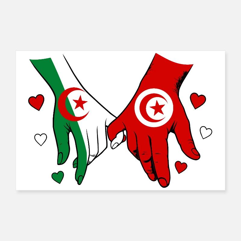 Algérie-Tunisie Drapeau main dans la main Poster 60 x 40 cm