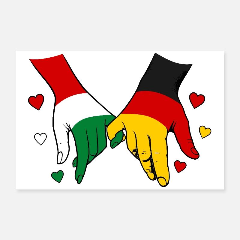 Hungary Germany Flags Holding Hands Poster 24" x 16" (60x40 cm)