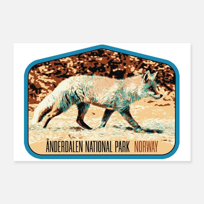 Anderdalen Snow Fox Patch: Nordic Fauna Poster 24" x 16" (60x40 cm)