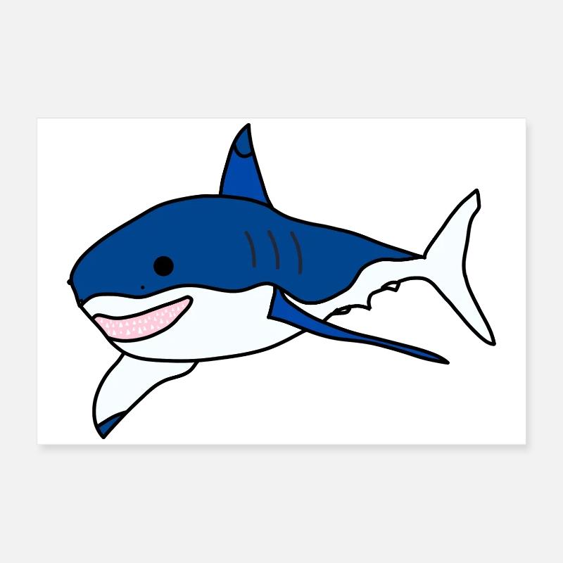 Grand requin blanc cartoon Poster 60 x 40 cm