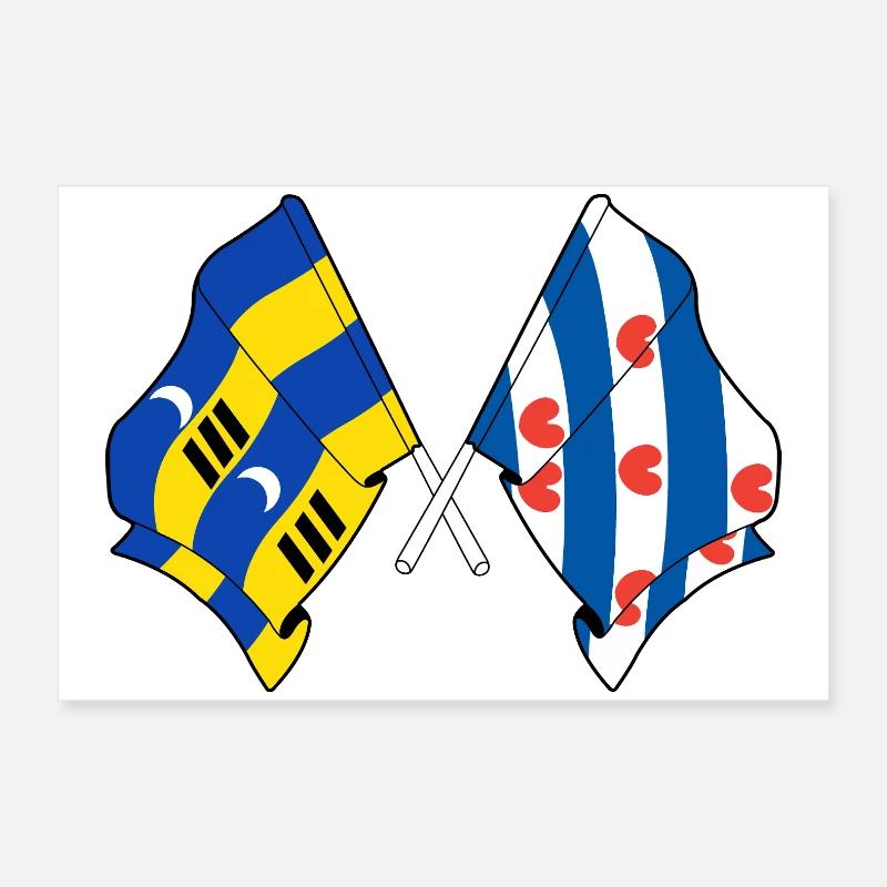 Drapeaux croisés d’Ameland et de Frise Poster 60 x 40 cm