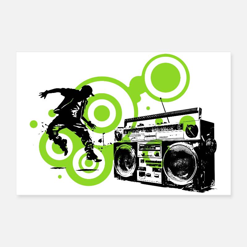 Circles Lime Abstract Schwarzer Tänzer Hip Hop Poster 60x40 cm