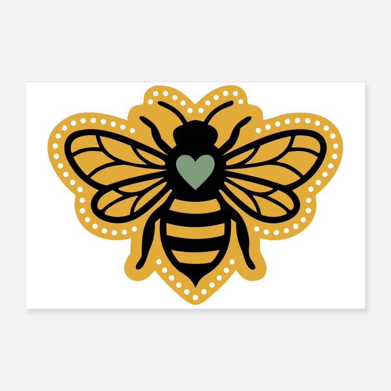 Bee Heart Beekeeping Nature Conservation Boho Mandala Poster 24" x 16" (60x40 cm)