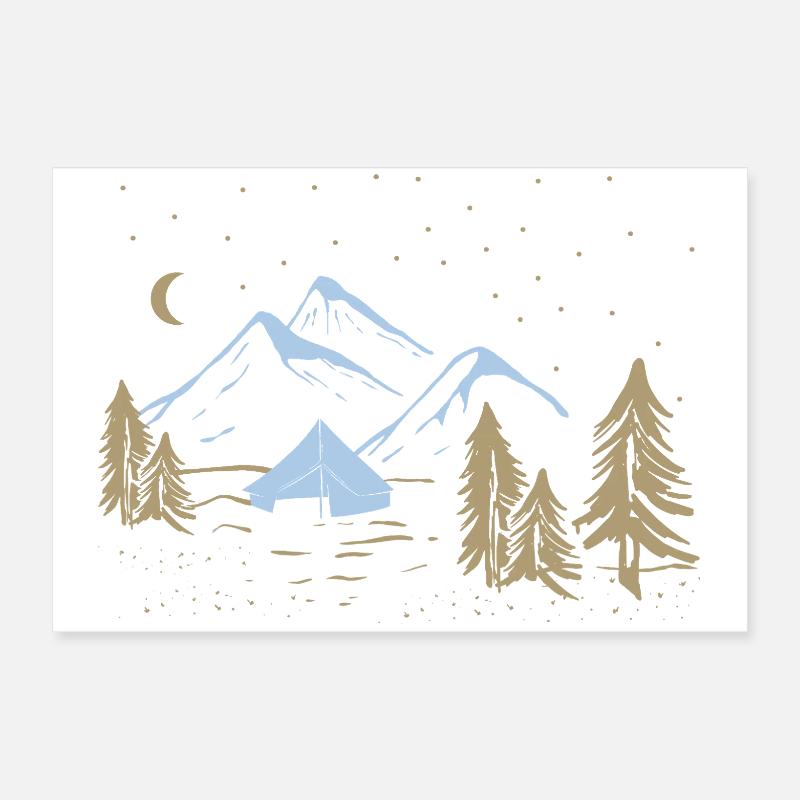 Night Mountain Camping Scene Poster 24" x 16" (60x40 cm)