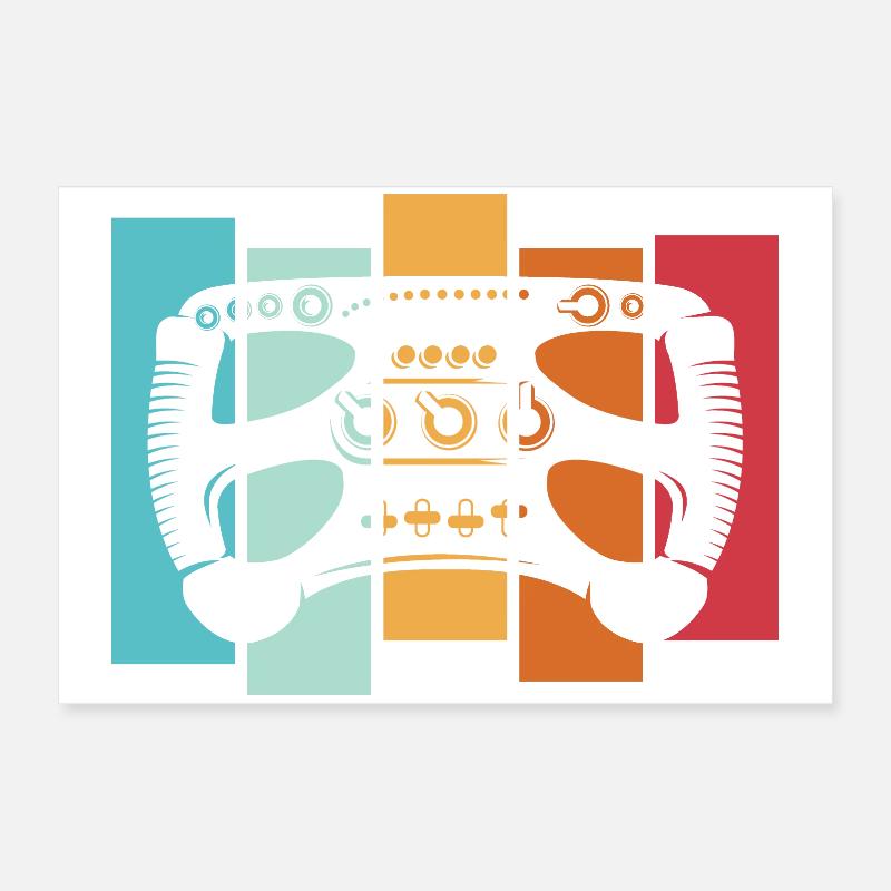 retro racing sim formula steering wheel vintage car logo Poster 24" x 16" (60x40 cm)