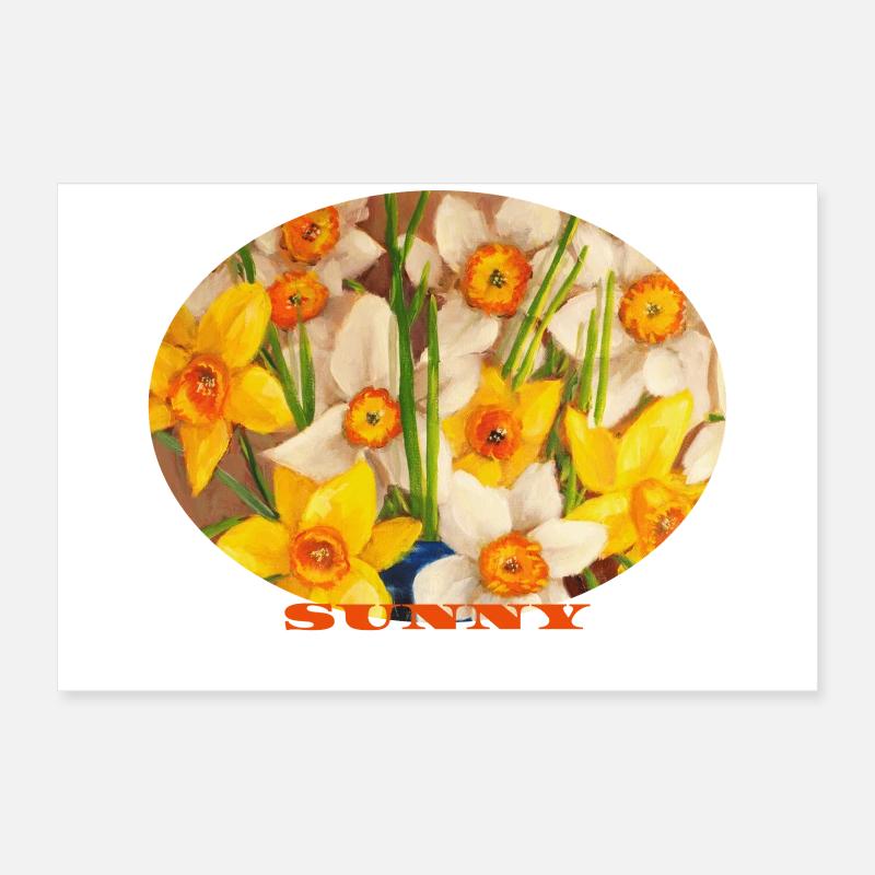 Sunny - Art ovale jaune éclatant de jonquilles Poster 60 x 40 cm