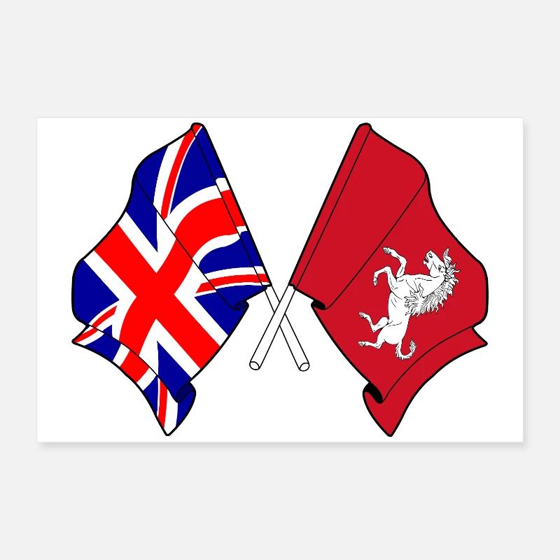 Drapeau du Kent + Drapeau de la Grande-Bretagne Poster 60 x 40 cm