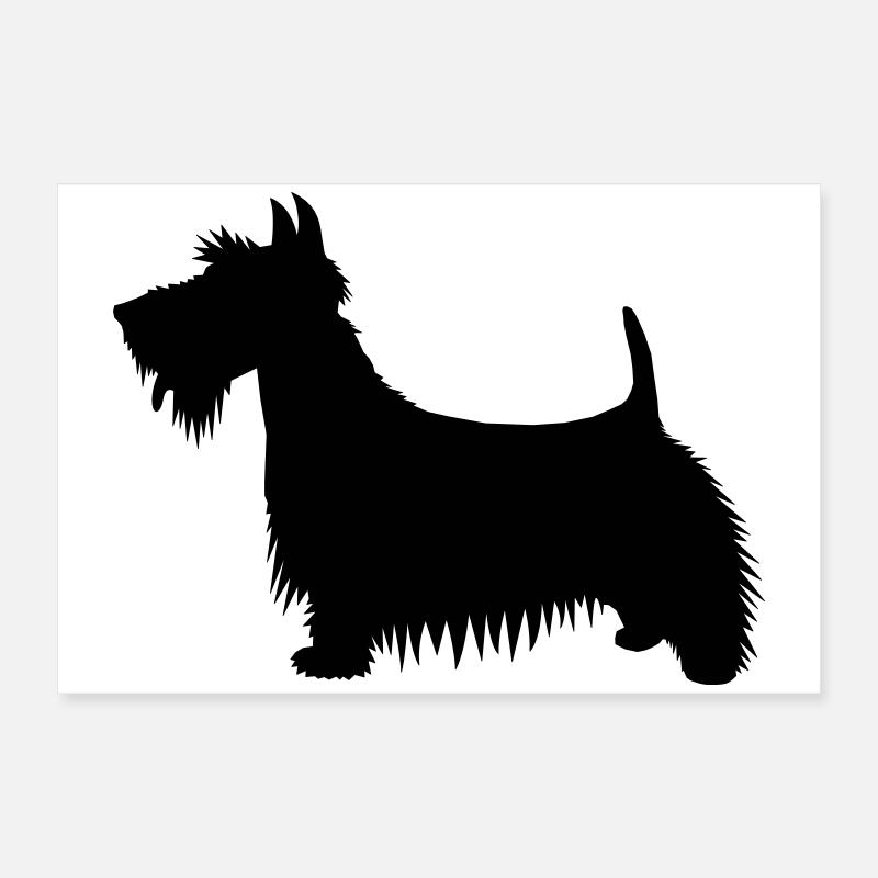 A silhouette illustration of a Scots Terrier Dog Poster 24" x 16" (60x40 cm)