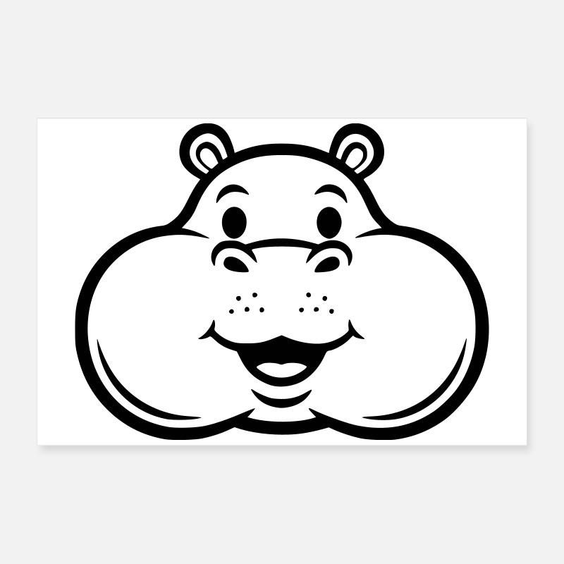 Lachendes Hippo Kopf Gesicht Comic Vektor Poster 60x40 cm