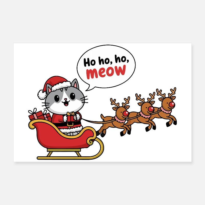 Festive Cat Santa Sleigh Design Poster 24" x 16" (60x40 cm)