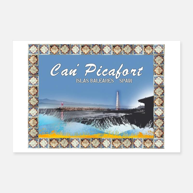 Can Picafort Illustration côtière Poster 60 x 40 cm