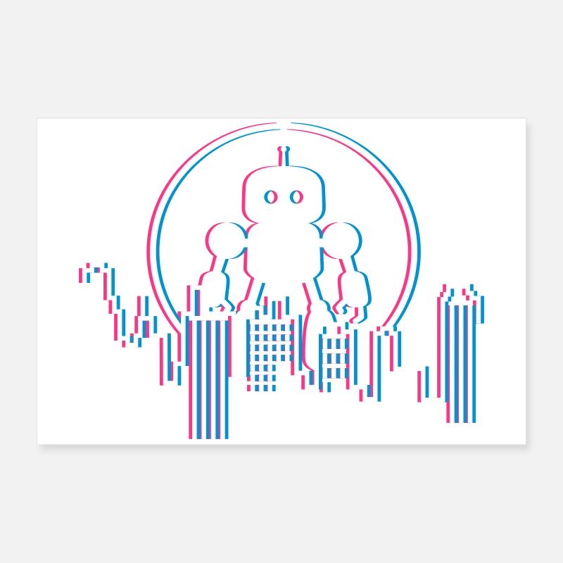 Robot City Skyline – 3D Science-Fi Future Design Poster 60 x 40 cm