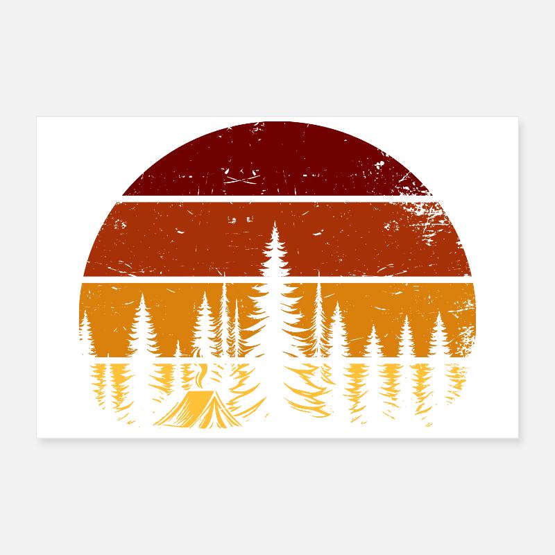 Retro Sunset in the Forest – Camping Vibes Poster 24" x 16" (60x40 cm)