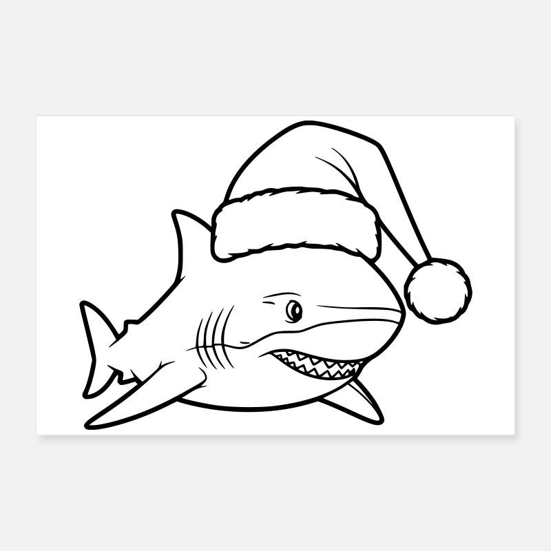 Illustration de bande dessinée de requins de Noël Poster 60 x 40 cm