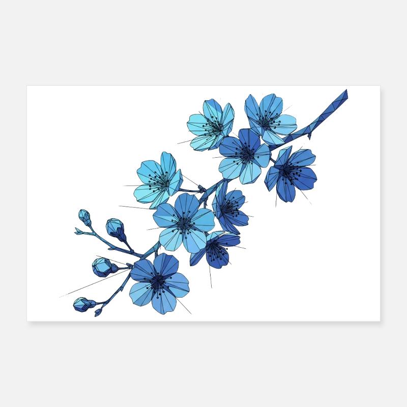 Branches géométriques de fleurs bleues Poster 60 x 40 cm