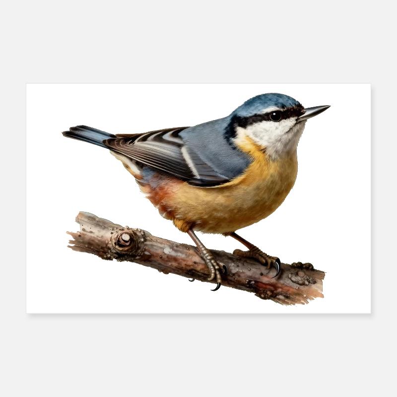 Sittelle torchepot sur branche Poster 60 x 40 cm