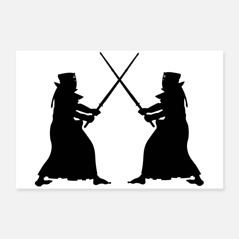 Kendo zwei Kendoka im Kampfmodus Schattenfiguren Poster 60x40 cm