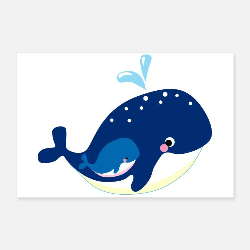 Petite baleine avec motif de la mer mère Poster 60 x 40 cm