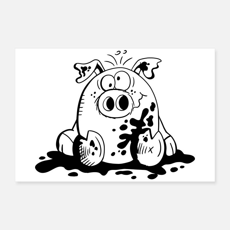 Cochon dans la boue - Cochons - Cadeau Poster 60 x 40 cm