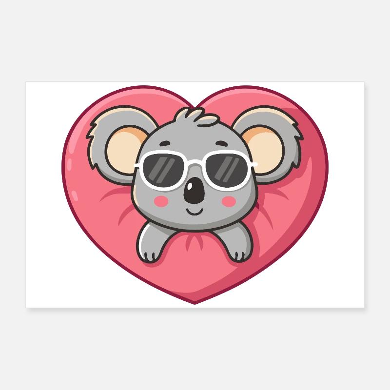 Koala Coeur Glam Lunettes de Soleil Cool Poster 60 x 40 cm