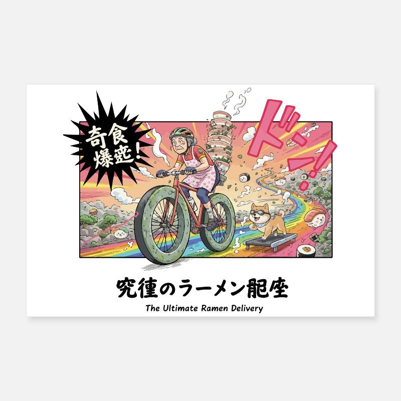 Ramen Delivery Dash Manga Cycling Rétro Poster 60 x 40 cm