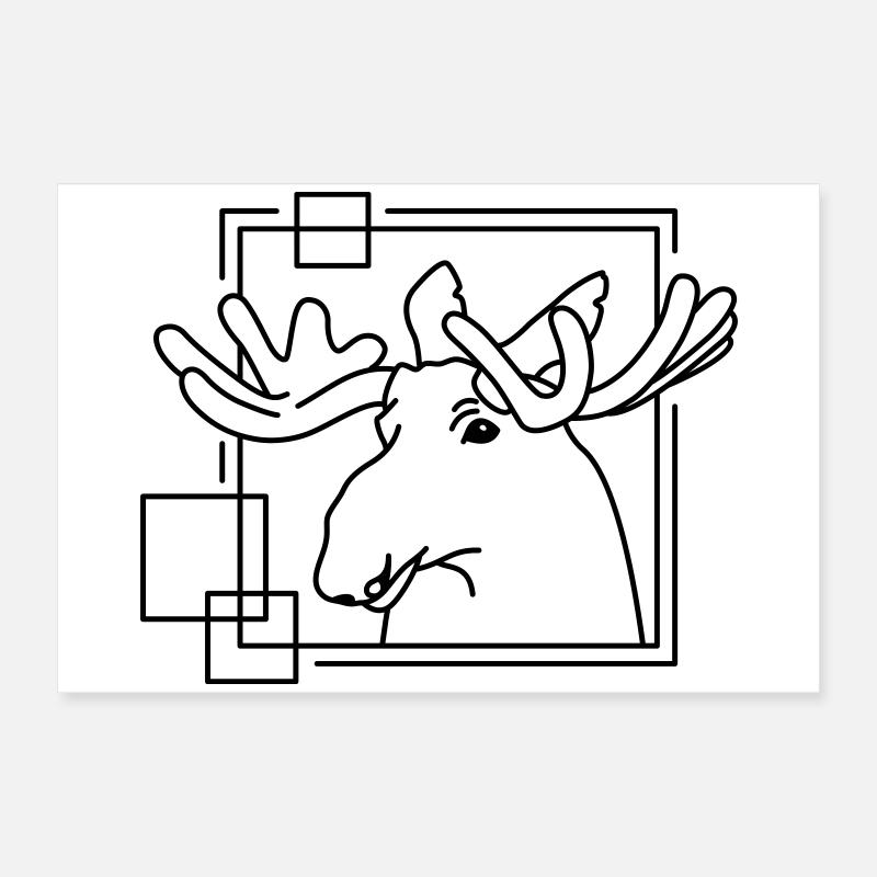 Elch in geometrischer Form - Line-Art-Design Poster 60x40 cm