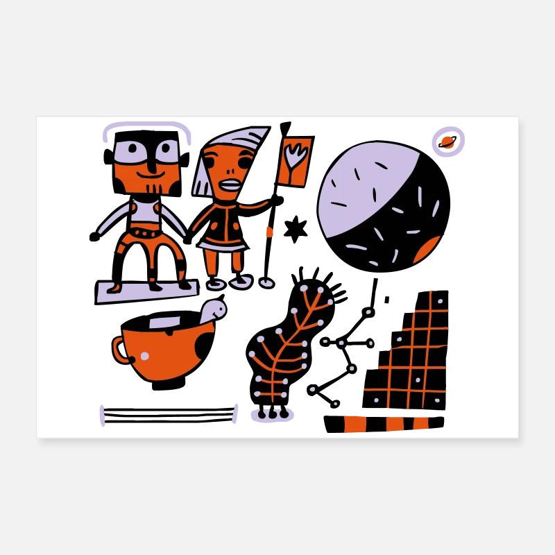 Mondraum-Charaktere: Kunterbunte Astronauten Poster 60x40 cm