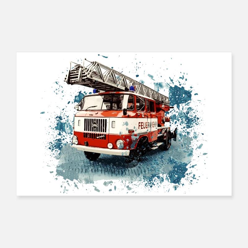 IFA W50 Feuerwehr mit Drehleiter Poster 60x40 cm