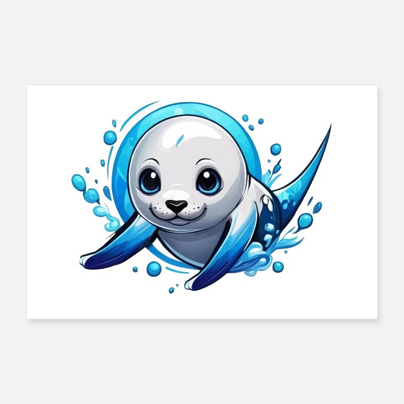 Scellé | Un bébé phoque dans la mer Poster 60 x 40 cm