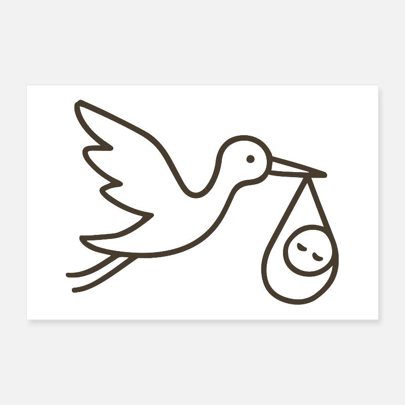 Stork with Baby Child - Minimal Baby Arrival Poster 24" x 16" (60x40 cm)