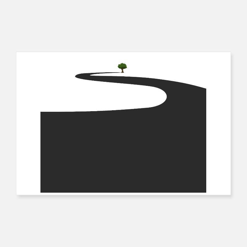 Promenade solitaire avec arbre vert Poster 60 x 40 cm