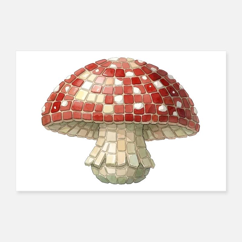 Toadstool Mosaic - Retro Forest for Mushroom Pickers Poster 24" x 16" (60x40 cm)