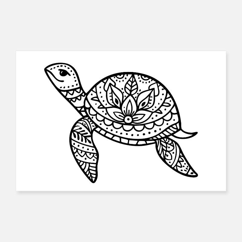 Boho Schildkröte Meer Illustration Boho Stil Poster 60x40 cm