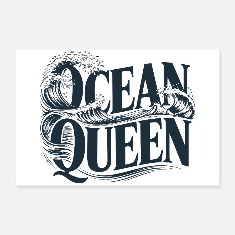 Ocean Queen - Conception typographique des vagues Poster 60 x 40 cm