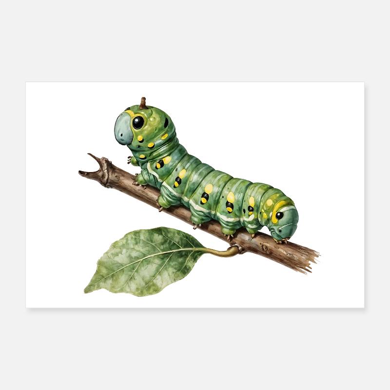 Chenille Papilio Machaon caterpillar sur branche Poster 60 x 40 cm