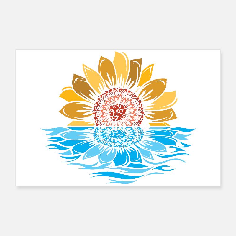 Tournesol, Mer, Coucher De Soleil, Fleurs, L’Eau Poster 60 x 40 cm