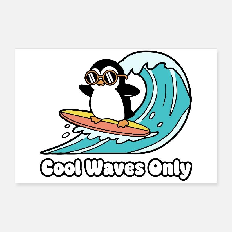 Penguin Surfer Wave Magic Poster 24" x 16" (60x40 cm)
