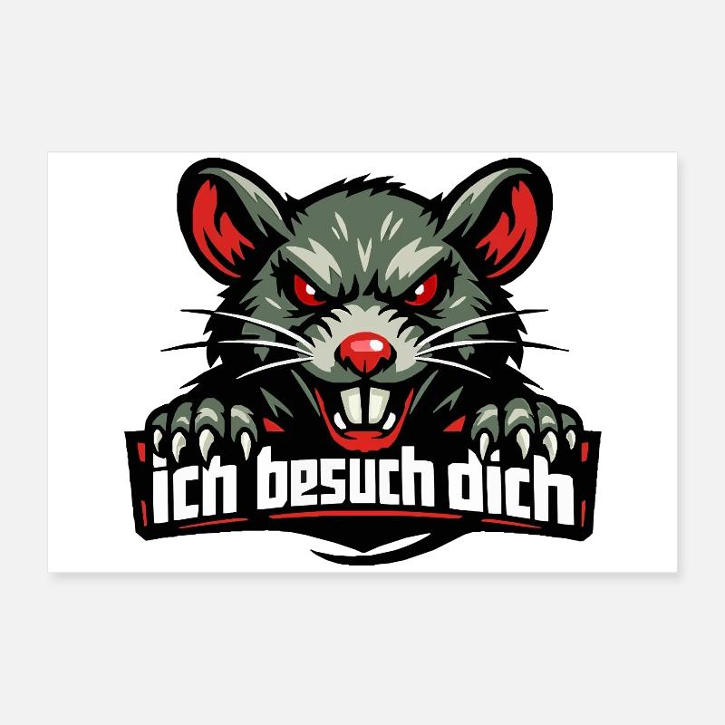 Fiese Ratte mit bösem Spruch "Ich besuch dich" Poster 60x40 cm