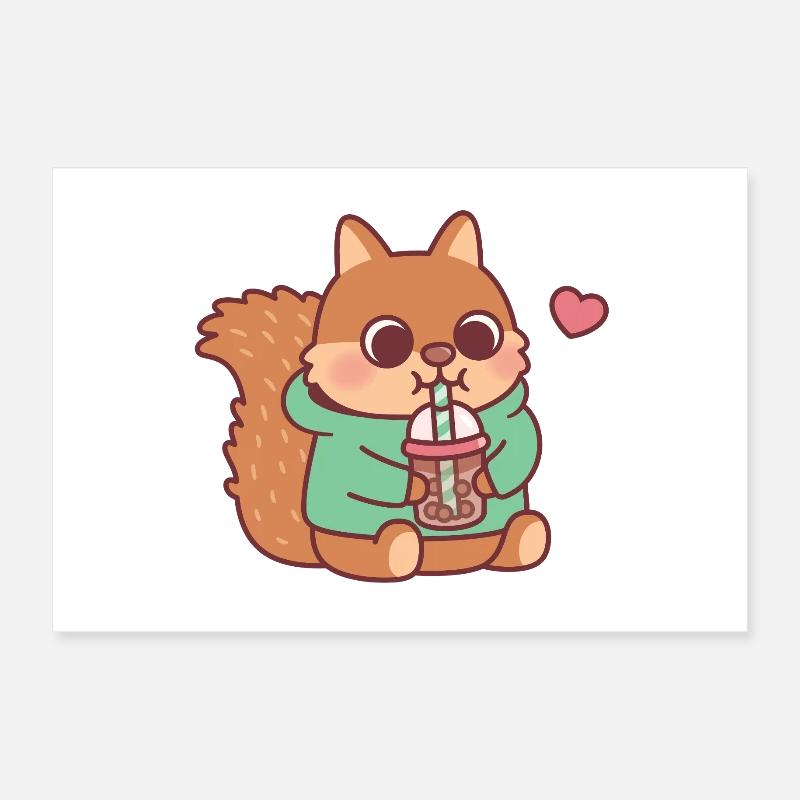 Süßes Eichhörnchen liebt Boba-Tee Poster 60x40 cm