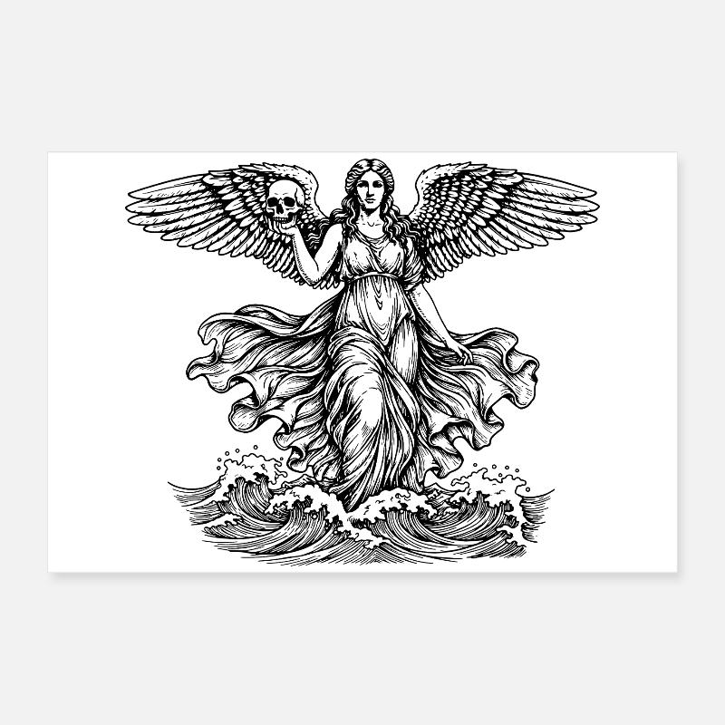 Déesse grecque Aphrodite à la mer avec le crâne Poster 60 x 40 cm