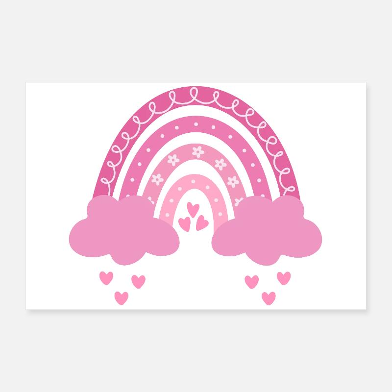 Boho arc-en-ciel rose fille naissance bébé douche de bébé Poster 60 x 40 cm