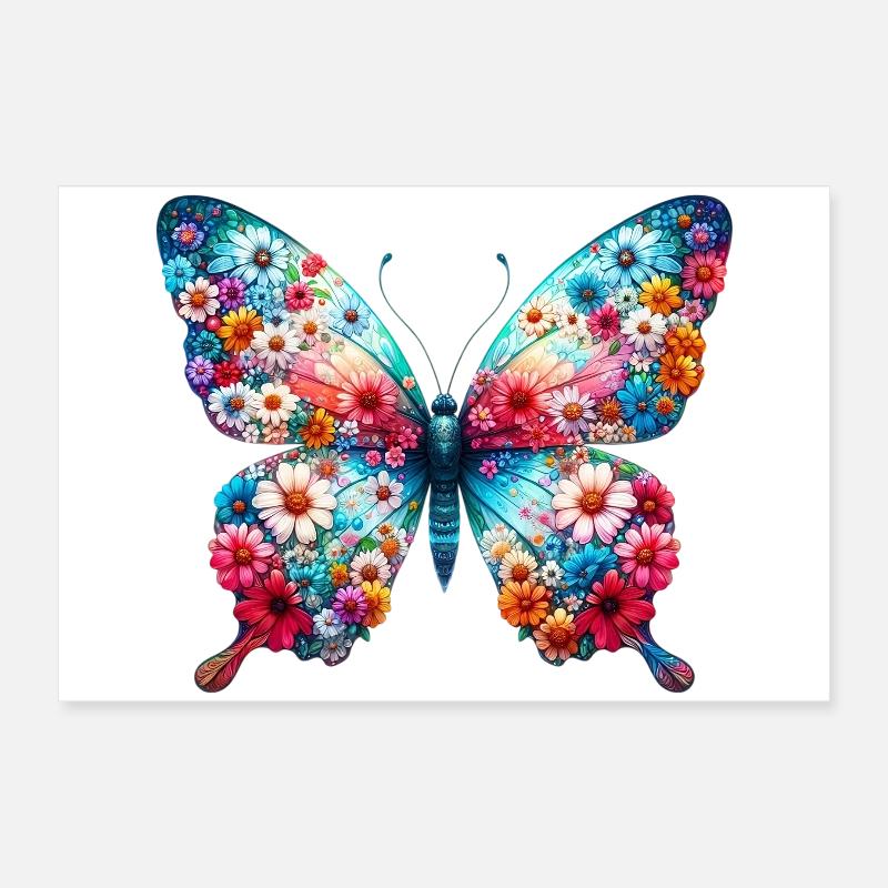 Papillon décoré de fleurs Poster 60 x 40 cm