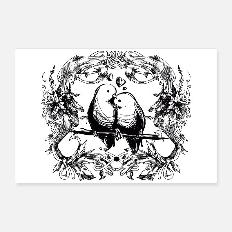 Inséparables / amour / relation / oiseaux / oiseau Poster 60 x 40 cm