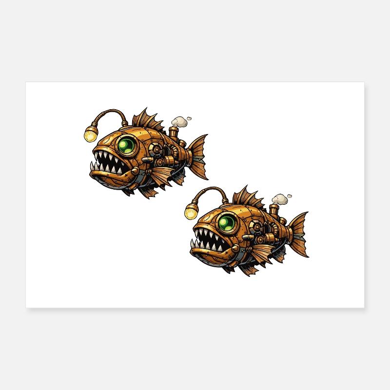 Steampunk Deep Sea Piranhas Poster 24" x 16" (60x40 cm)