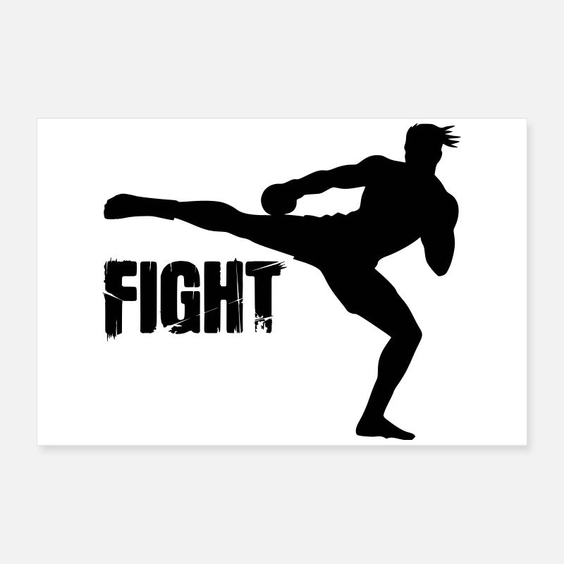 Silhouette de kickboxeur avec combat textuel Poster 60 x 40 cm