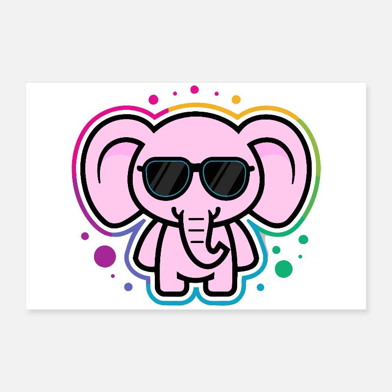 Éléphant Rose avec Lunettes Poster 60 x 40 cm