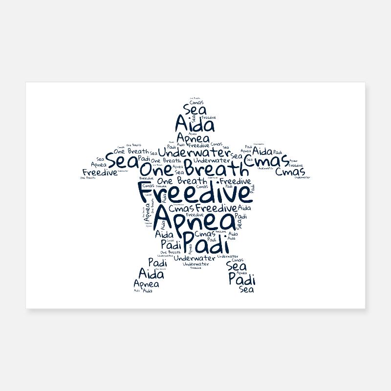 Freedive - Word Cloud Turtle Poster 24" x 16" (60x40 cm)
