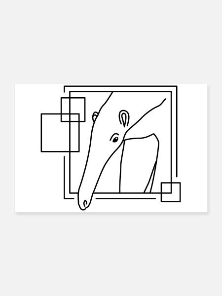 Fourmilier en forme géométrique - Conception d’art au trait - Poster 60 x 40 cm - blanc - Devant
